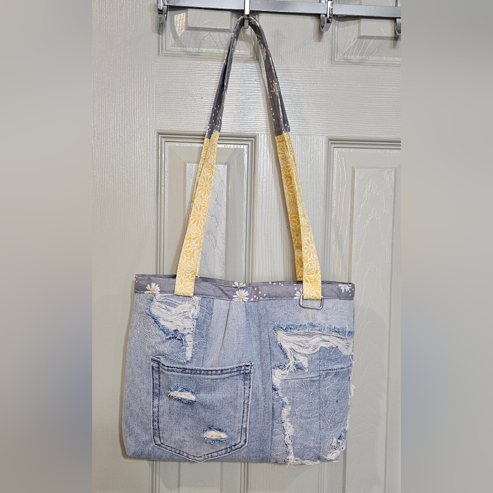 Denim Bag with Yellow Floral Straps